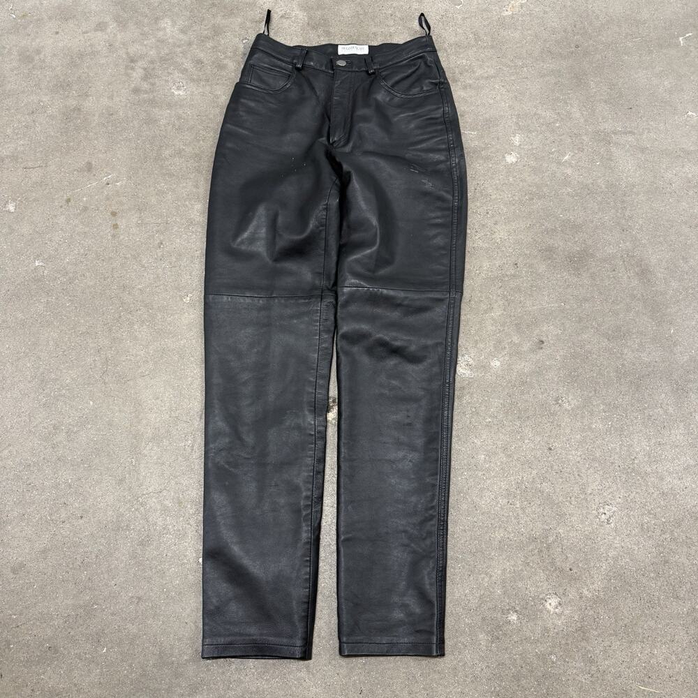 Vintage Hugo Buscati Leather Pants Womens Slim Leg Black Size 6 Biker